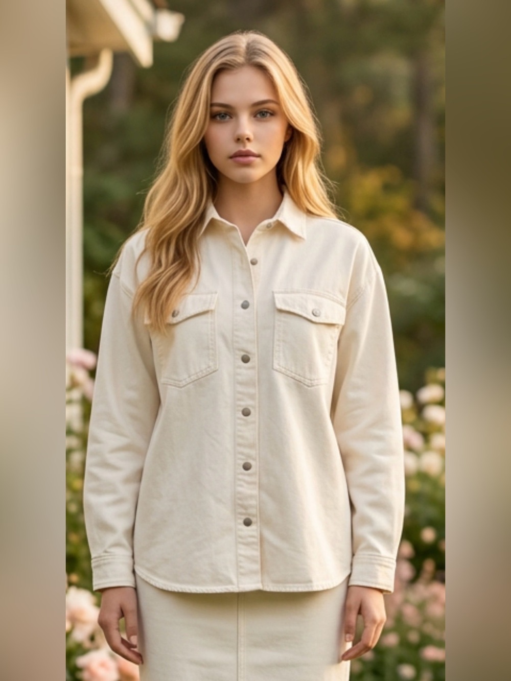 Mavi  Button-Front Denim Shirt Jacket 100% Cotton